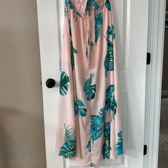 Dress Forum LA Monstera Open Back Pink Maxi Dress w Palm/Philodendron Print Lg - Picture 13 of 17